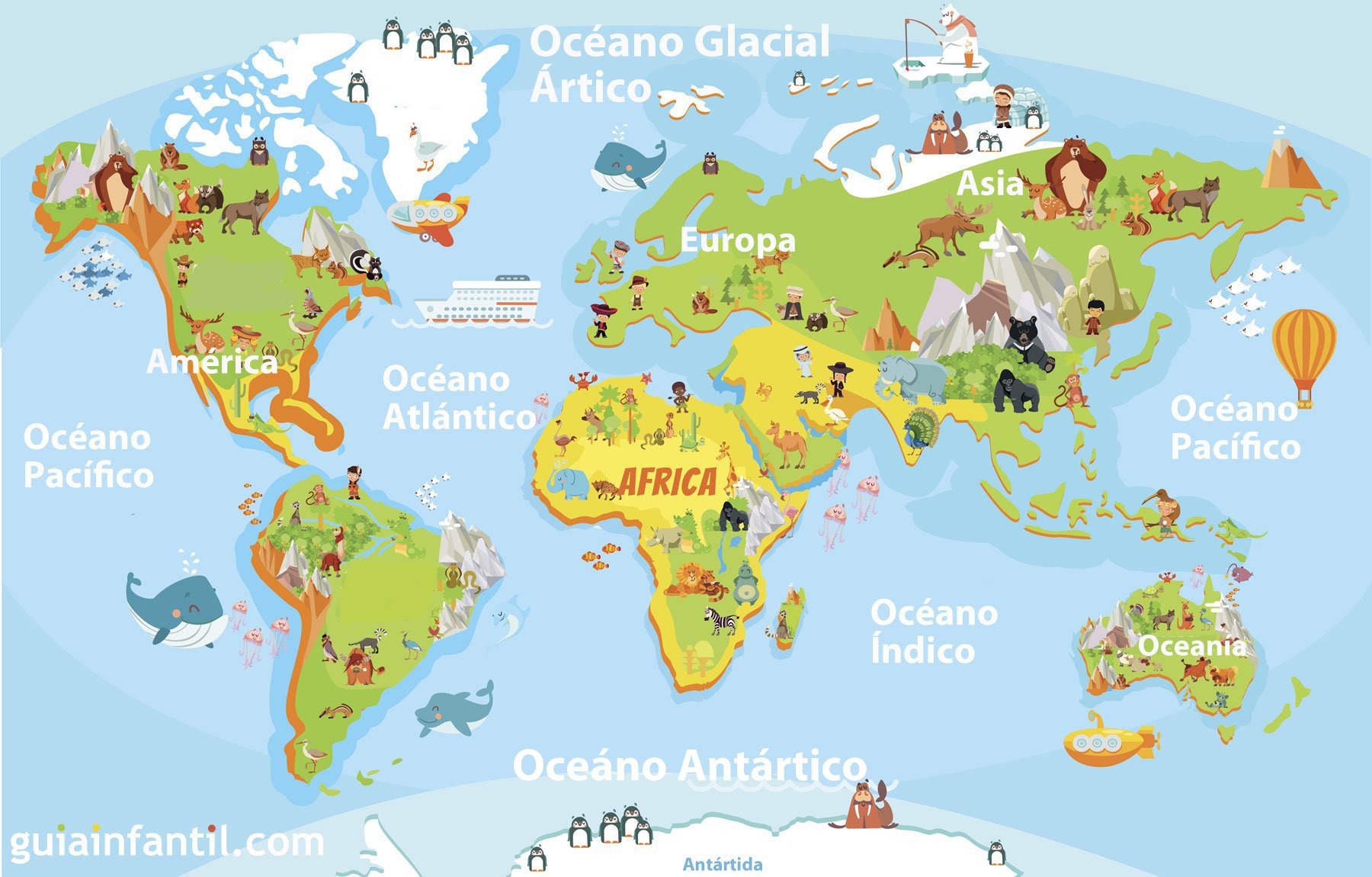 Mapamundi para niños de primaria - 5 mapas temáticos del mundo
